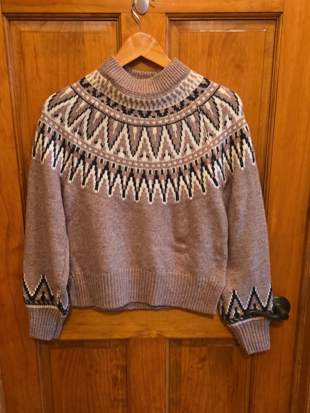 Womens Fair Isle Mock Neck Sweater - Taupe H&M Size XS
